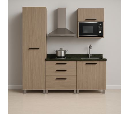 COMBO COCINA COMPLETA ESSENTIAL PLUS ROBLE VICENZA GRIS  190 CM