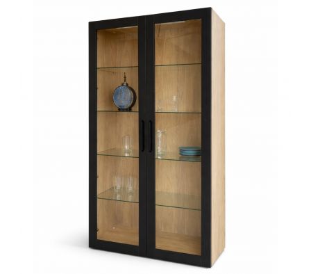 APARADOR CRISTALERO HERA 100X40X180CM HICKORY NATURAL NEGRO V