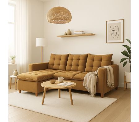 SOFA 3 CUERPOS + SECCIONAL LI 2.40 X 1.60 X 0.90 M PANA SHERPA MARRON CEREAL