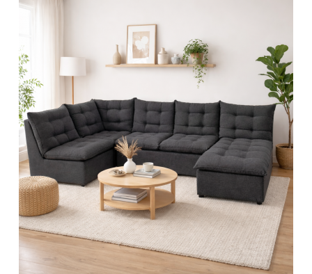 SOFA EN U 2.30 X 2.30 X 0.95 M PANA SHERPA GRIS OSCURO SOMBRAS