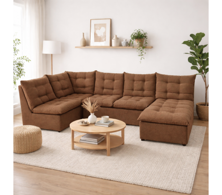 SOFA EN U 2.30 X 2.30 X 0.95 M PANA SHERPA MARRON ANFORA
