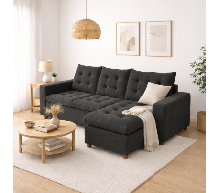 SOFA 3 CUERPOS + SECCIONAL LD 2.40 X 1.60 X 0.90 M PARIS 10 GRIS CARBON