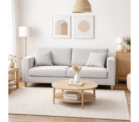 SOFA FIJO + PUFF 2.00 M SANTINO 07 GRIS CLARO