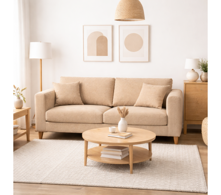 SOFA FIJO + PUFF 2.00 M SANTINO 08 BEIGE